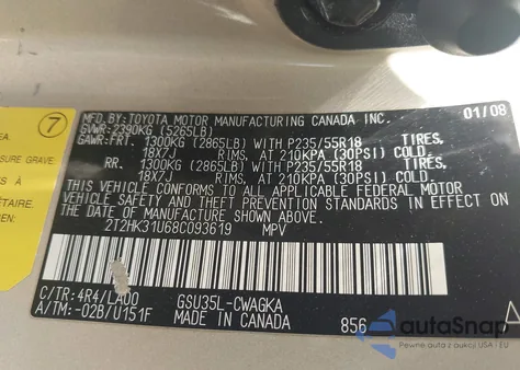 2008 Lexus Rx 350 из США, поврежденный, VIN 2T2HK31U68C093619